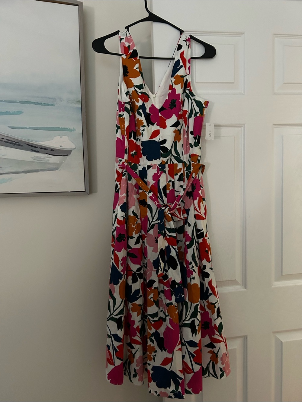 Donna Morgan Floral V-Neck Sleeveless Midi Dress - White, Pink, Navy, Mustard